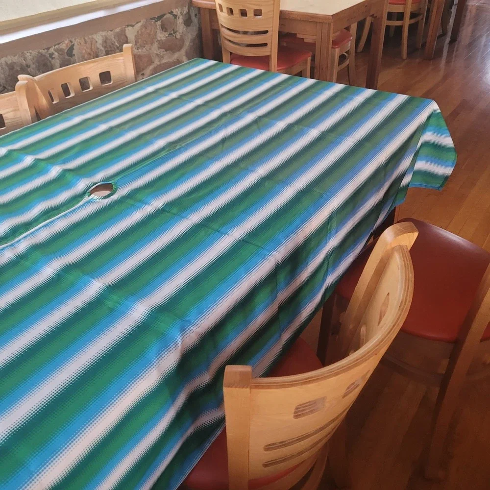 80x60 Outdoor Umbrella Tablecloth Green Blue White Polyester Spring Party